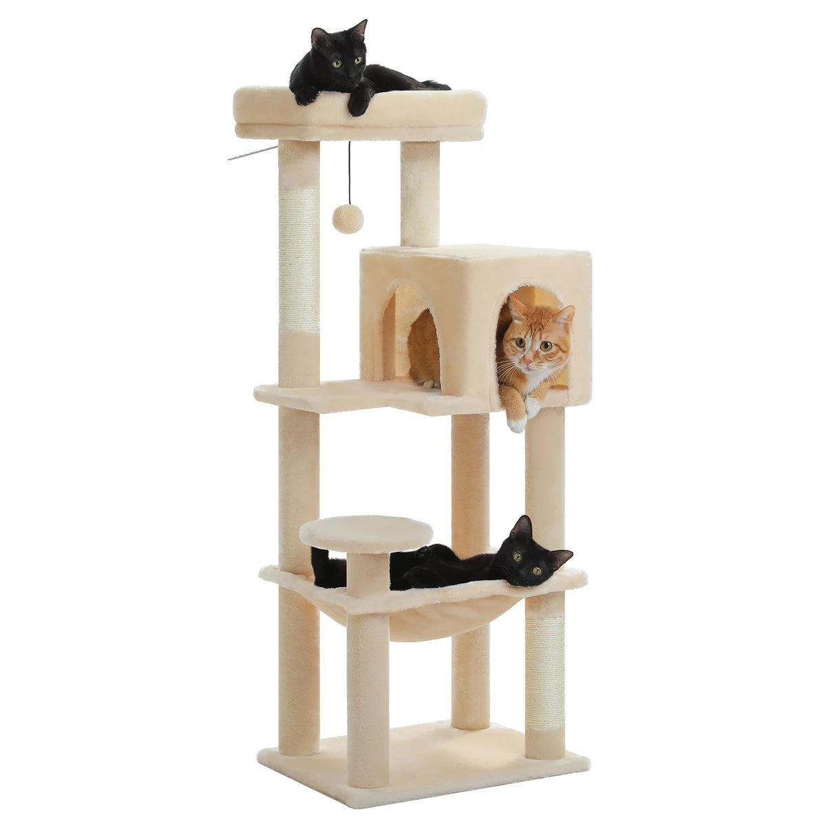 5-Level Cat Tree 113cm Cat Tower with Top Perch,Soft Condo,Natural Sisal Scratching Post,Attractive Pompom,Anti-tip kit,Hammock