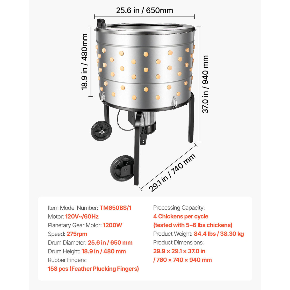 SucceBuy Chicken Plucker Machine With Soft Rubber Fingers And Wheels
