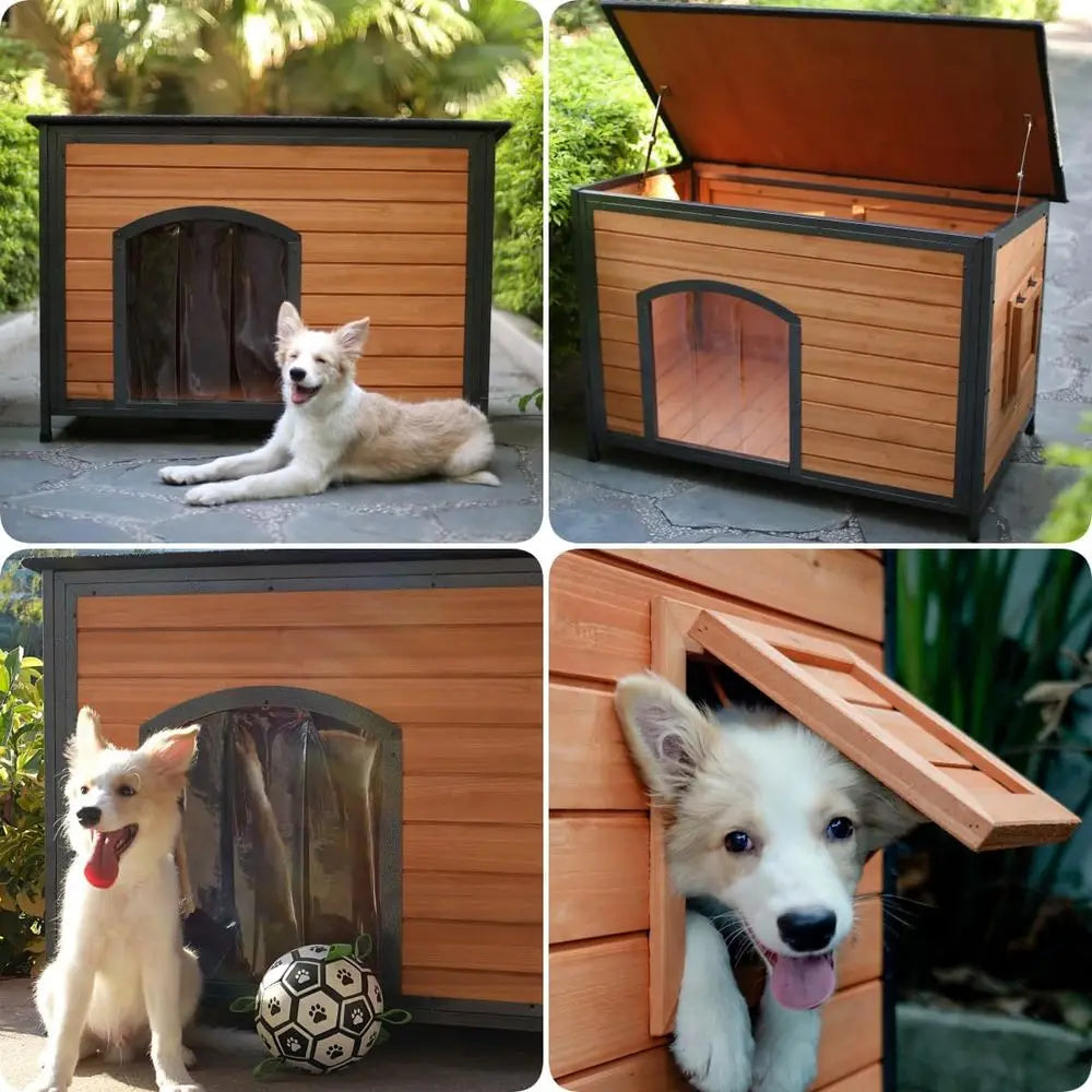 Dog House Outdoor Weatherproo 43.3" L Chew Proo Dog Kennel or Small Medium Large Dogs with Strong Metal Chew Proo e Raised Desig