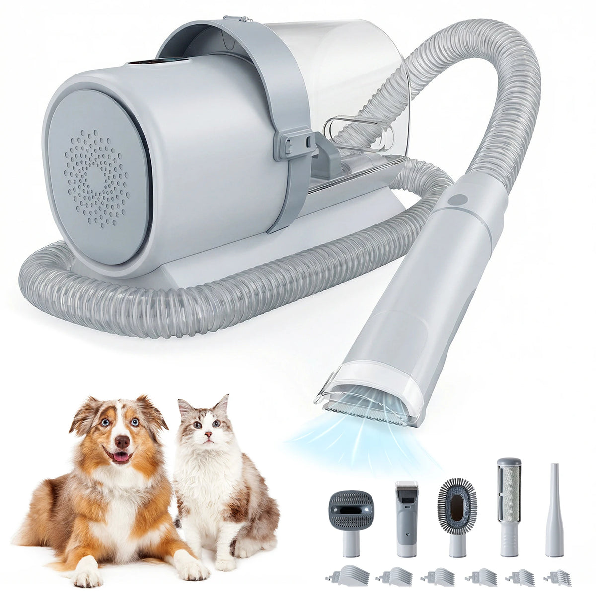 Sweetcrispy Pet Grooming Clipper Vacuum Kit Cordless Low Noise Shaver