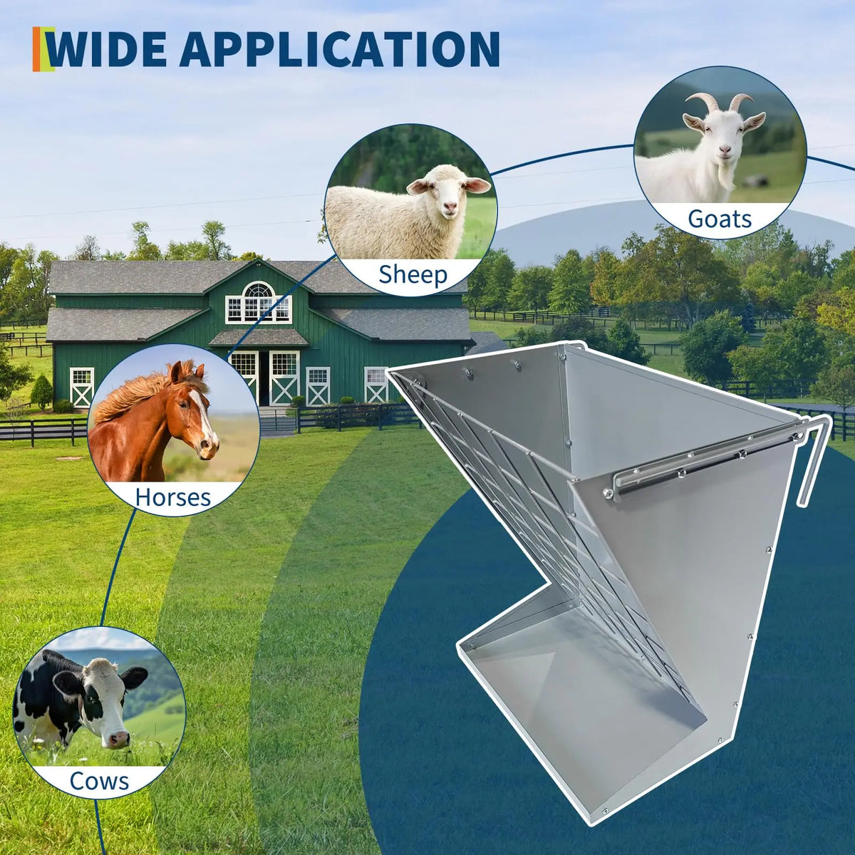 Hay Feeder for Goats, 2 in 1 Wall Mount Hay Rack Goat Feeder | Heavy Duty Galvanized Steel Hanging Feeders for Farm Livestock Goat Sheep Grain Indoor Outdoor Uses