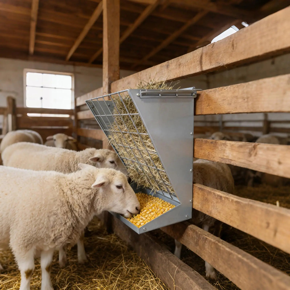 Hay Feeder for Goats, 2 in 1 Wall Mount Hay Rack Goat Feeder | Heavy Duty Galvanized Steel Hanging Feeders for Farm Livestock Goat Sheep Grain Indoor Outdoor Uses