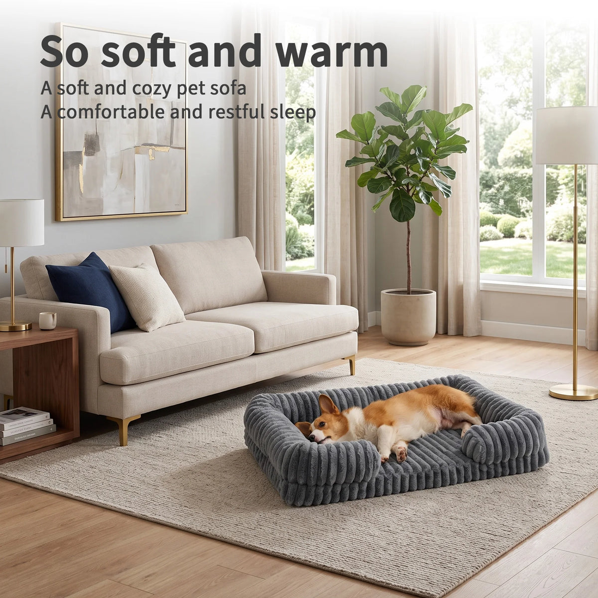 Dog Sofa Bed, 41.3" Washable Pet Couch Bed with Removable Cover, 3D Egg Foam Dog Bed, Soft Plush Dog Mattress for Small Medium Large Dogs and Cats