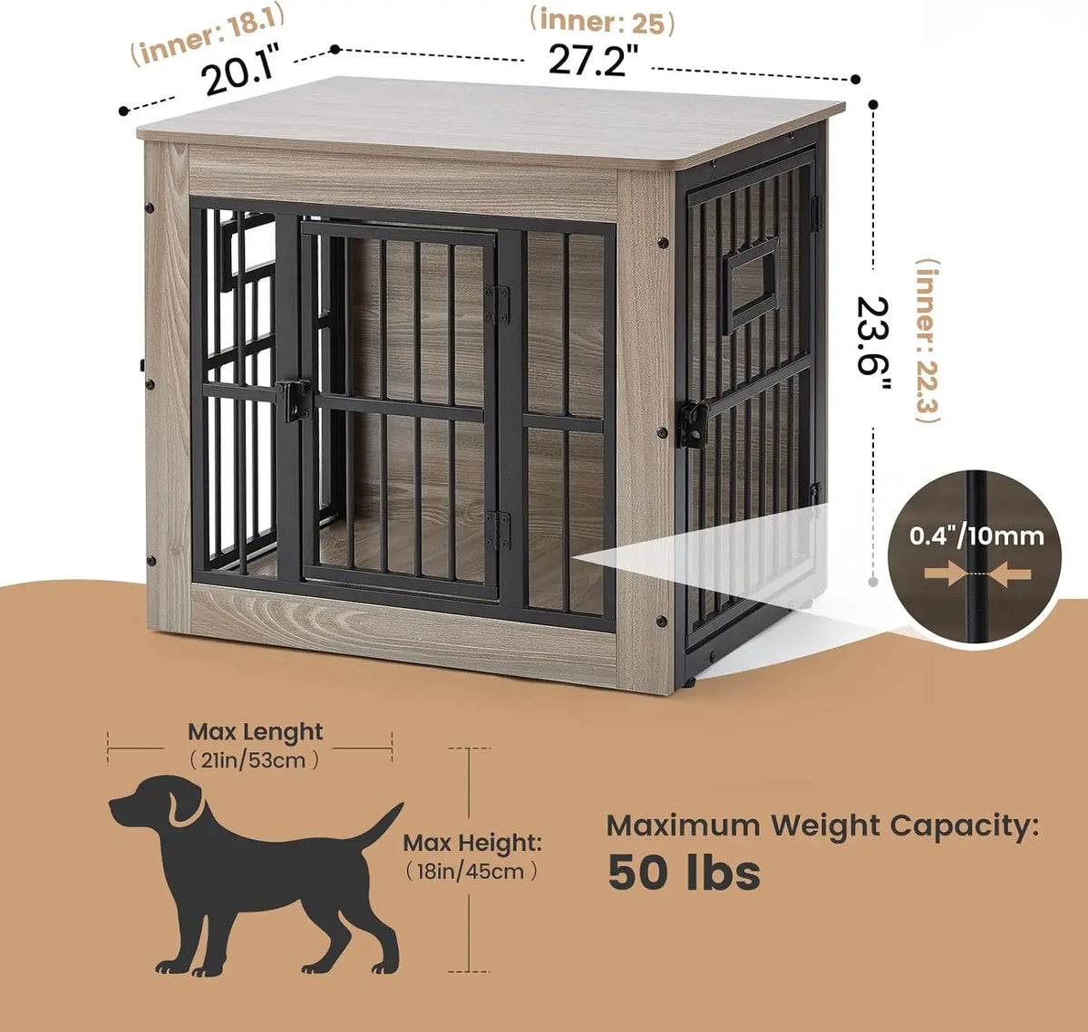 27 Inch Heavy Duty Dog Crate Furniture for Puppy/Small Dogs, Decorative Pet House End Table with 3 Doors, Wooden Cage Kennel