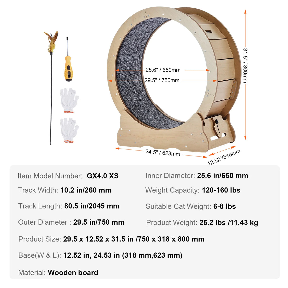 Wooden Cat Exercise Treadmill Wheel With Detachable Carpet And Teaser