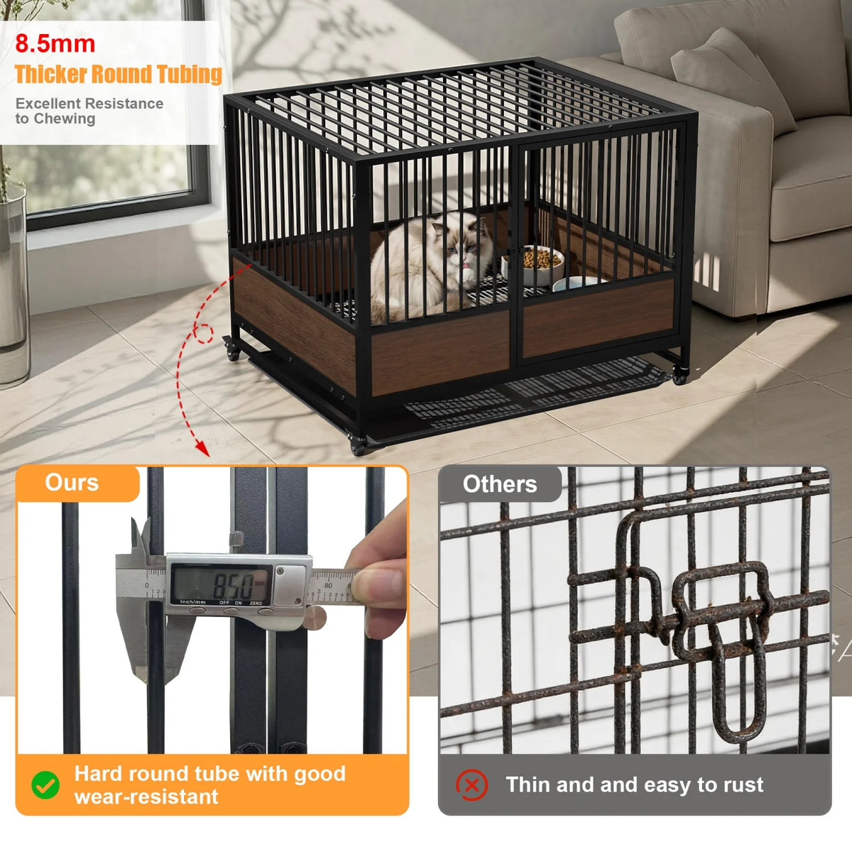 Premium Metal Cat Whelping Crate Removable Tray Furniture Style Slider