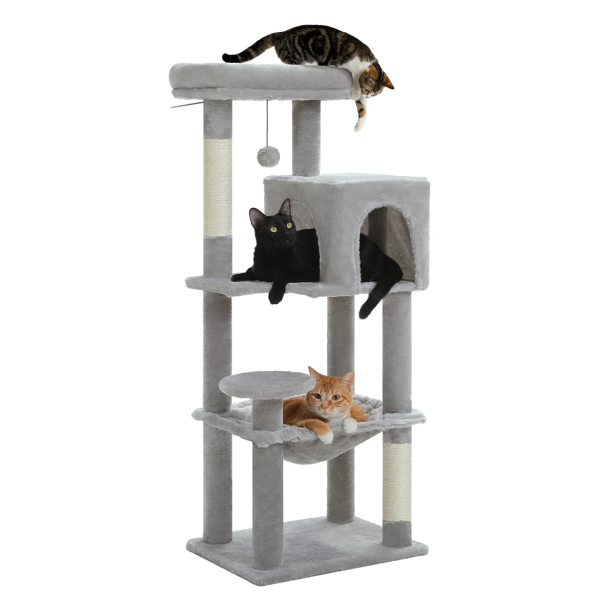 5-Level Cat Tree 113cm Cat Tower with Top Perch,Soft Condo,Natural Sisal Scratching Post,Attractive Pompom,Anti-tip kit,Hammock