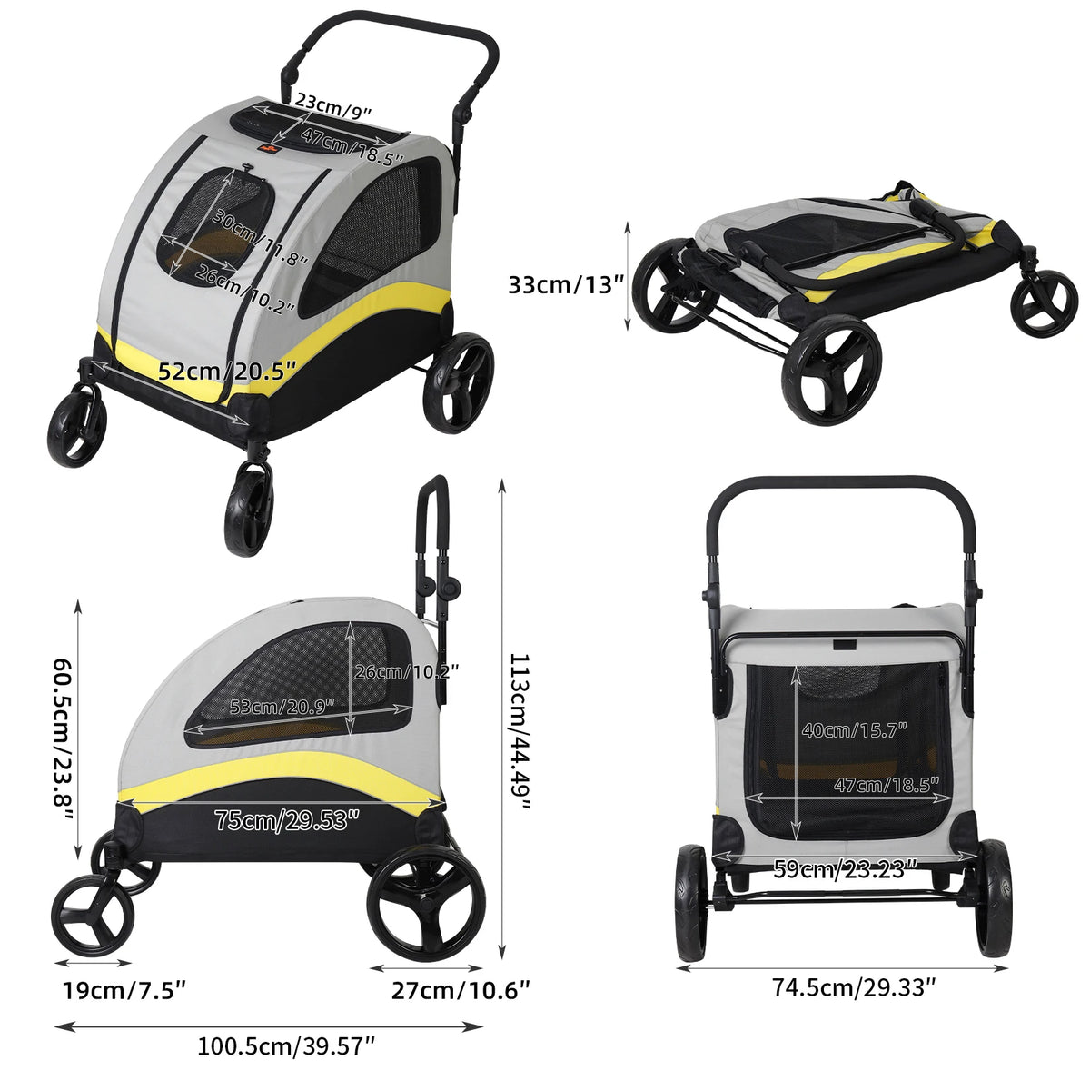 Bingopaw 4 Wheel Foldable Double Large Dog Stroller Pet Carrier