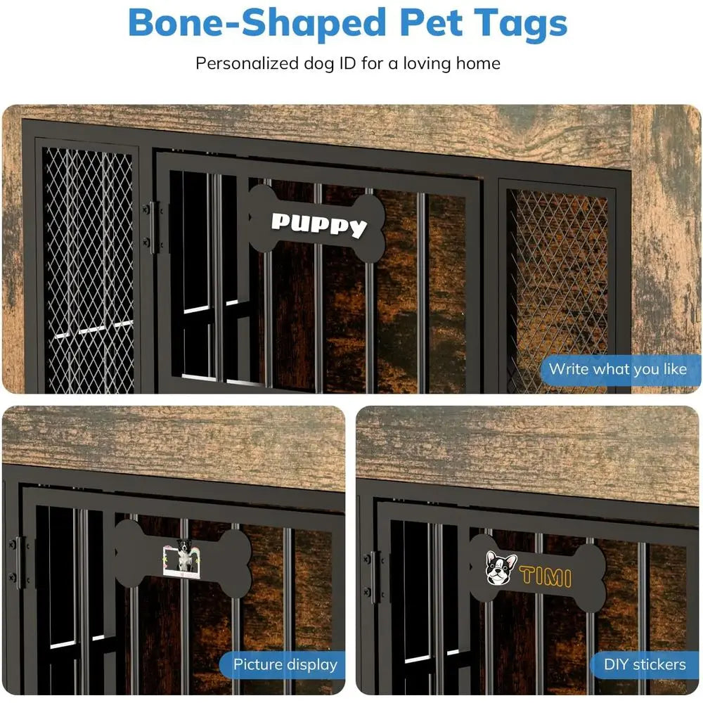 Heavy Duty Indoor Dog Crate Furniture With Storage And Bowls