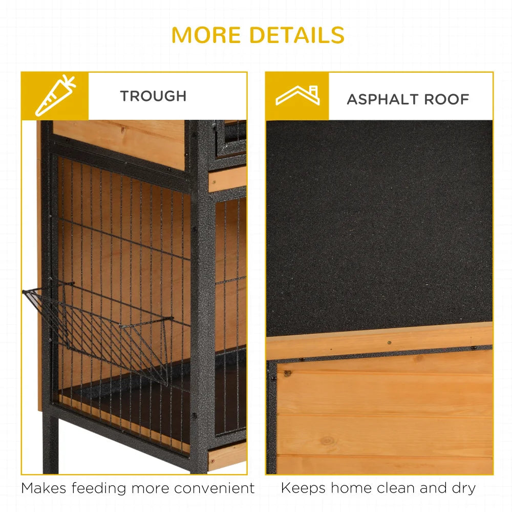 2-Story Large Rabbit Hutch Bunny Cage Wooden Pet House Metal Frame with Individual Room, Ramp, No Leak Tray, Feeding Trough