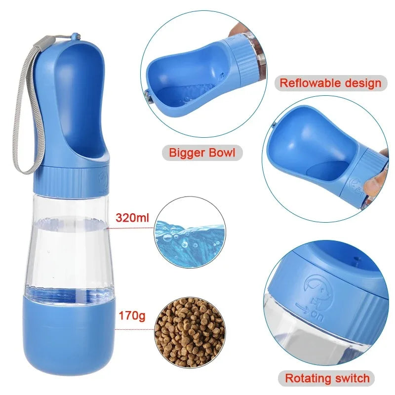 Portable Dog Water Bottle With Food Container For Travel Use
