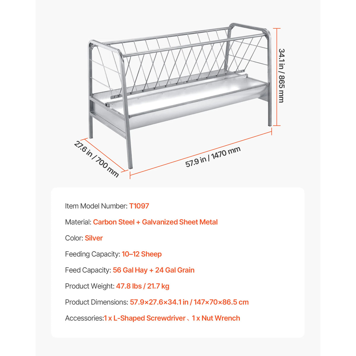 SucceBuy Livestock Hay Feeder Dual Pan Farm Pasture Trough