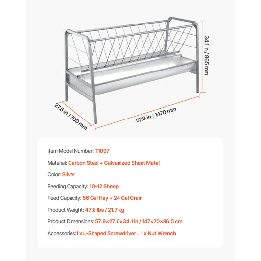 SucceBuy Livestock Hay Feeder Dual Pan Farm Pasture Trough