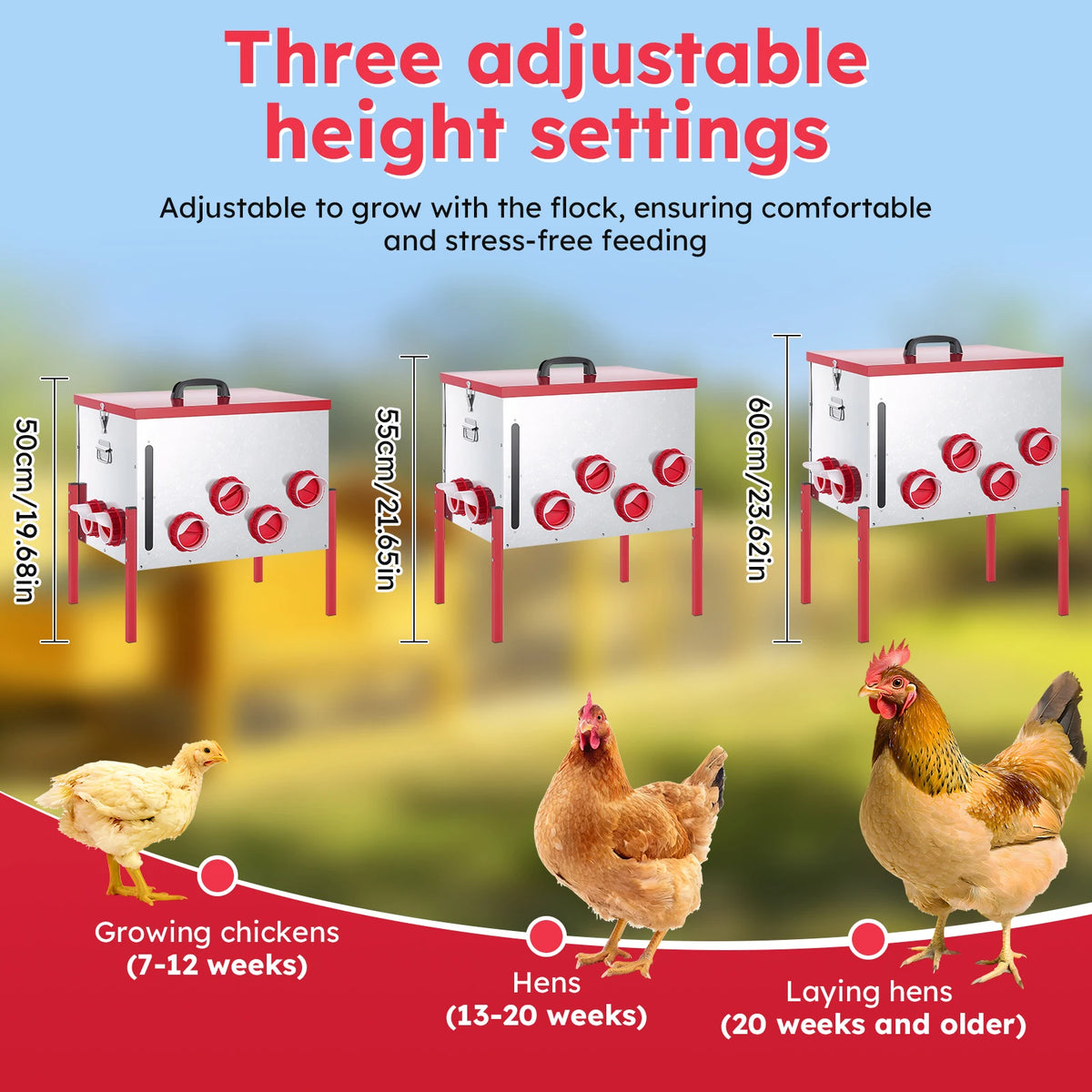 1* 130 lb Extra-Large Galvanized Chicken Feeder with 12 No-Waste Ports Durable
