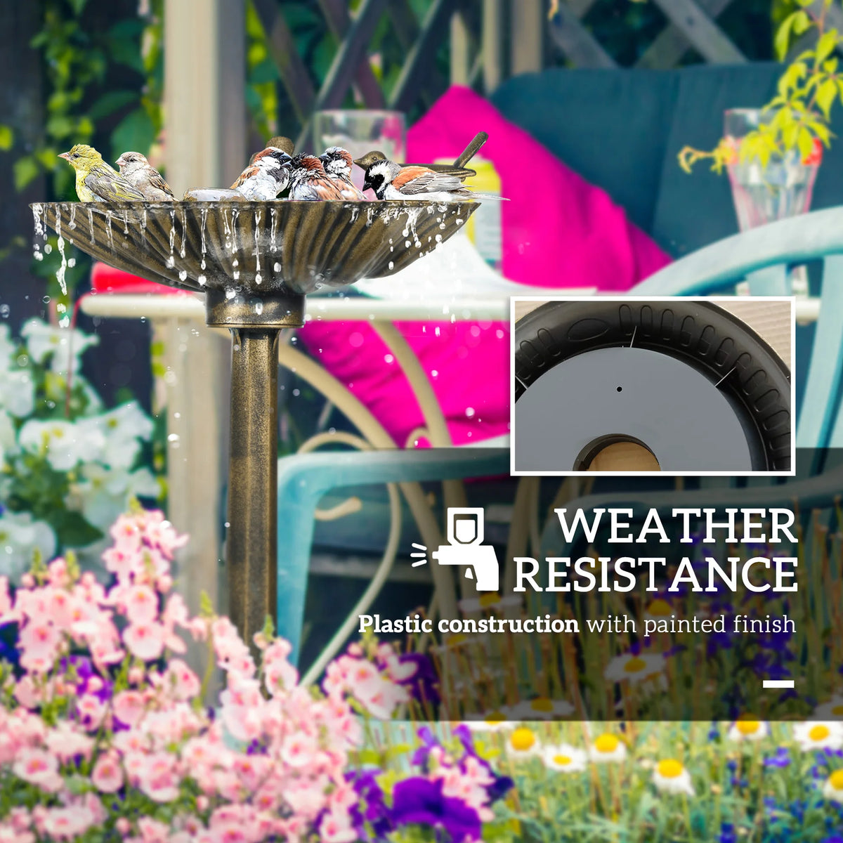 Outsunny Antique Bird Bath With Planter Pedestal And Twin Basins