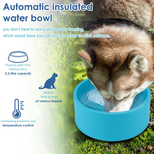 Heated Water Bowl 3.2 L/108 Oz Outdoor Heated Dog Dish Anti-Freeze Heated Pet Water Dish in Winter for Dog Cat Chicken Duck