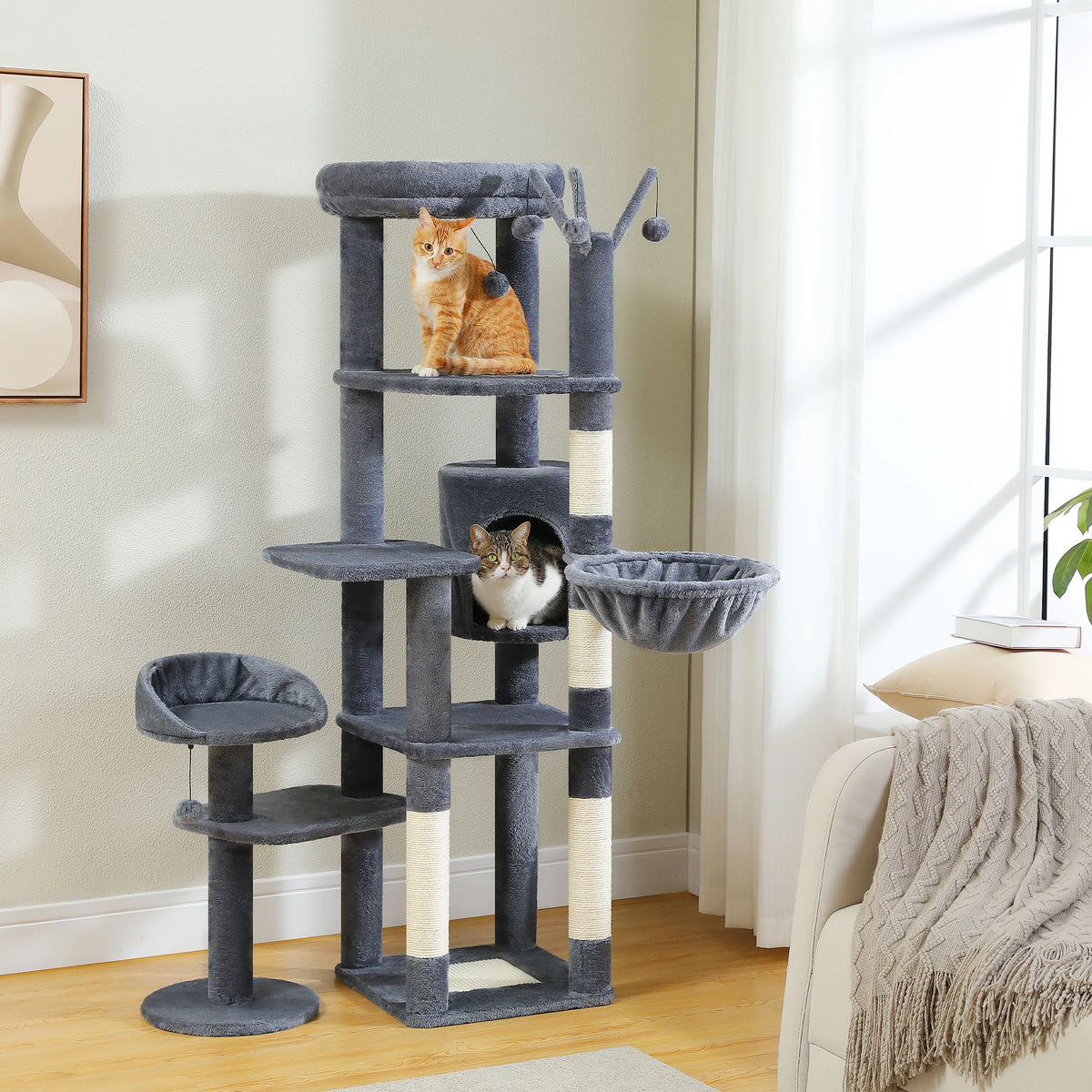 PEQULTI Multi-Level Cat Tree Scratching Post Hammock Perches