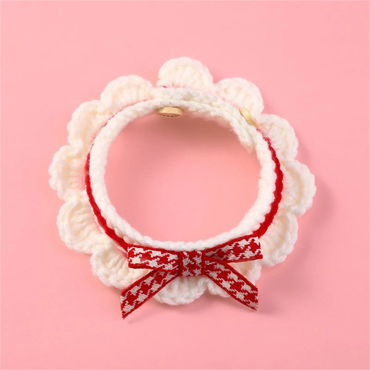 Hand Knitted Pet Collar With Decorative Bow Knot Drool Catcher