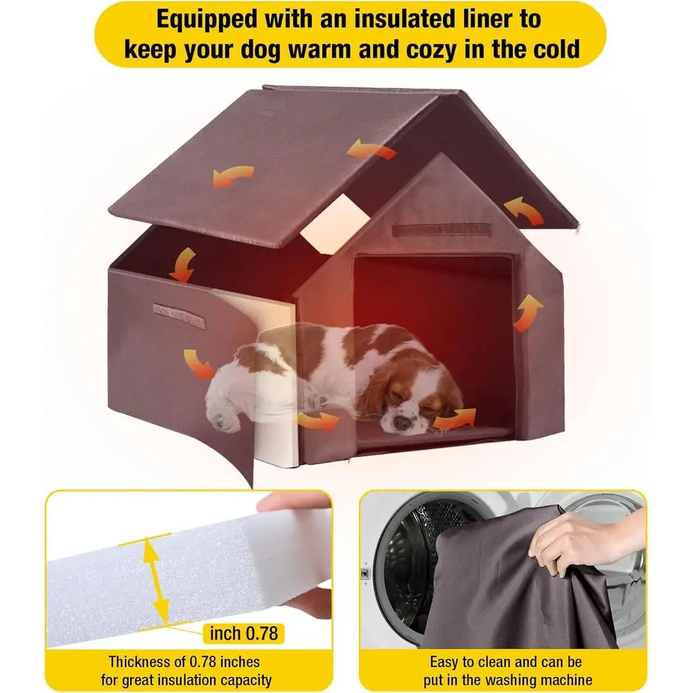 Dog House Outdoor, Insulated Dog Kennel Outside or Large Breed, 50.87" L Weatherproo Large Dog Shelter with Anti-Chewing Iron e