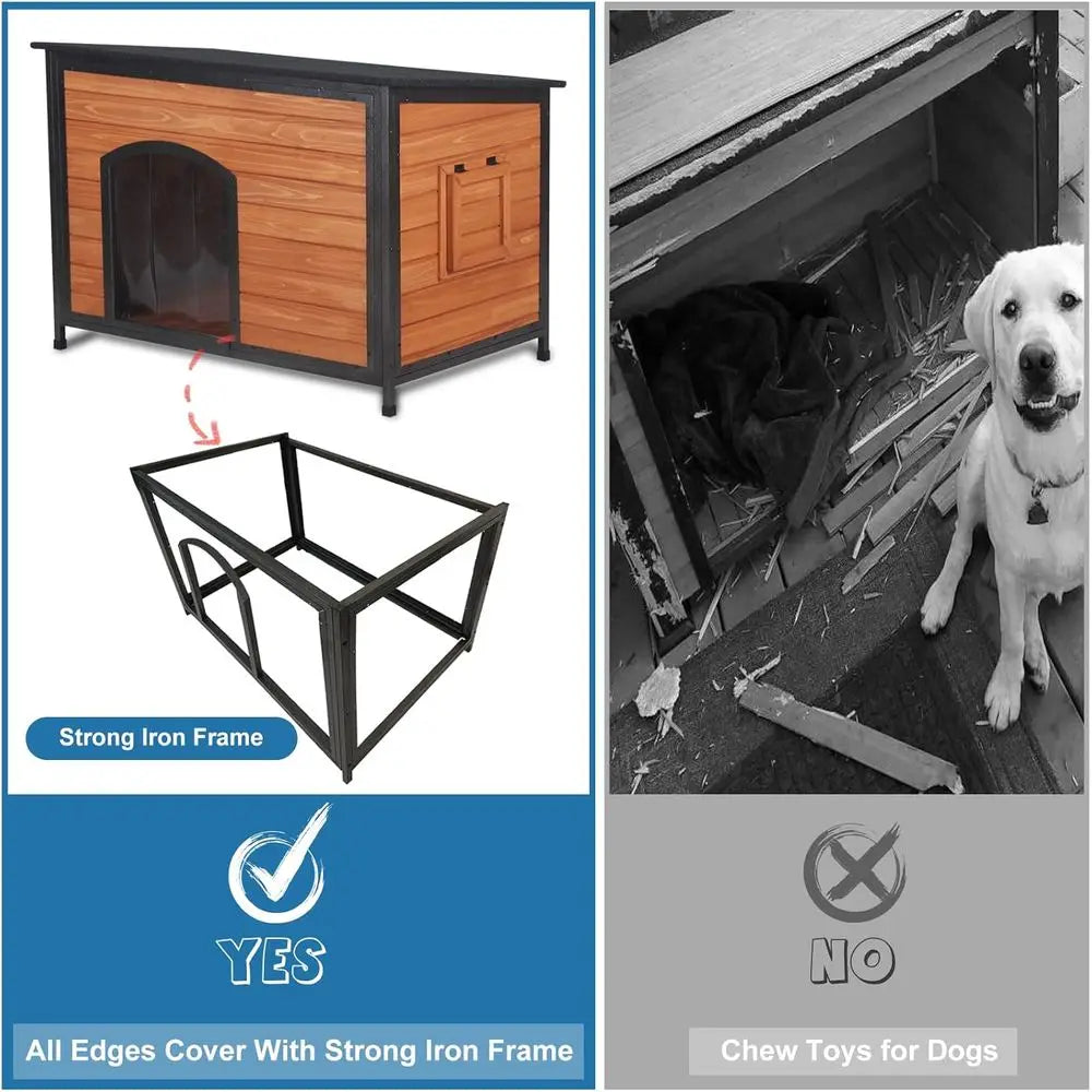 Dog House Outdoor Weatherproo 43.3" L Chew Proo Dog Kennel or Small Medium Large Dogs with Strong Metal Chew Proo e Raised Desig