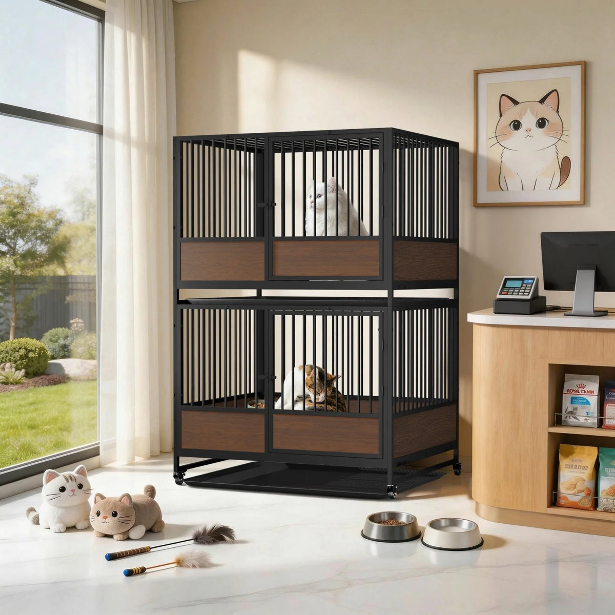 Premium Metal Cat Whelping Crate Removable Tray Furniture Style Slider