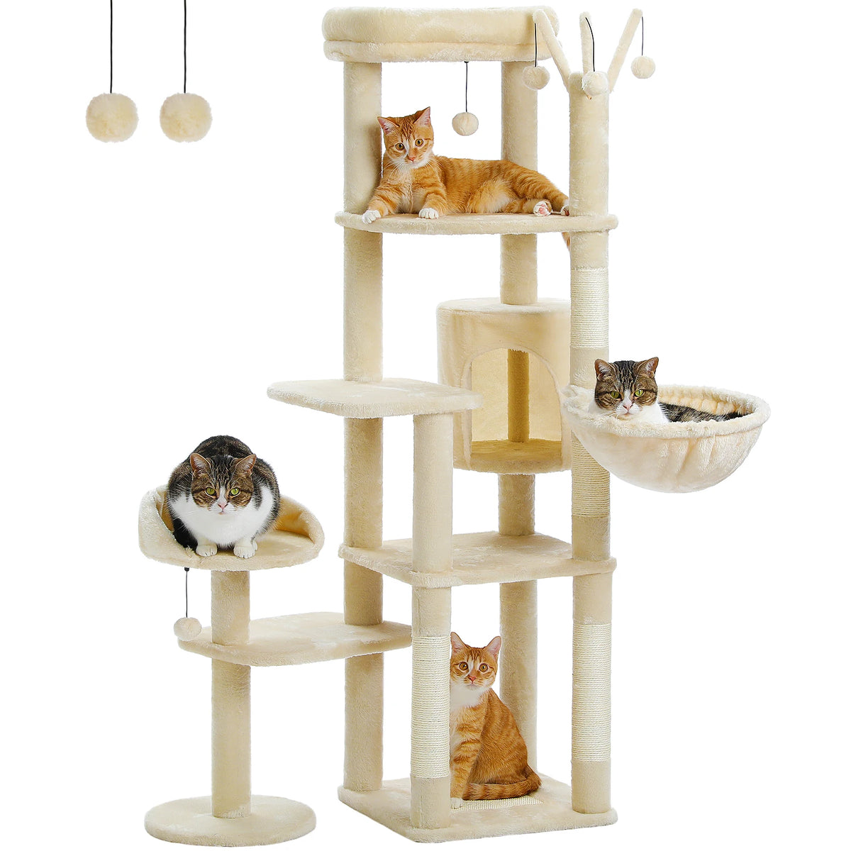 PEQULTI Multi-Level Cat Tree Scratching Post Hammock Perches