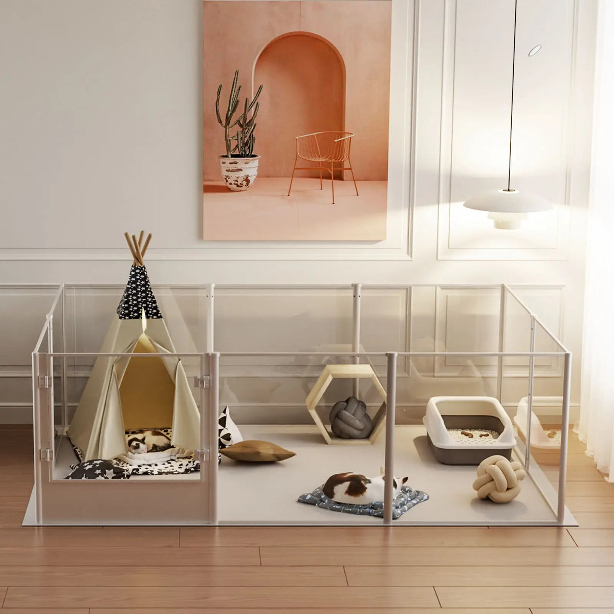 BINGOPAW Clear Acrylic Pet Playpen With Waterproof Pad For Animals