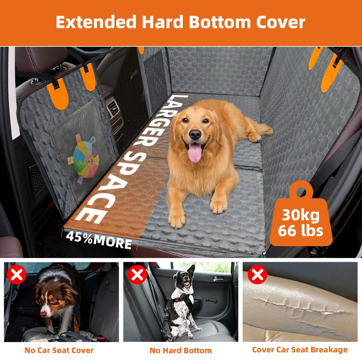 Bingopaw Dog Car Seat Cover Waterproof Hammock Backseat Extender Pockets