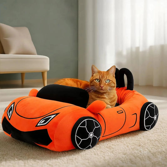 CWV Supercar Style Cat Bed With Soft Coral Fleece Cushion