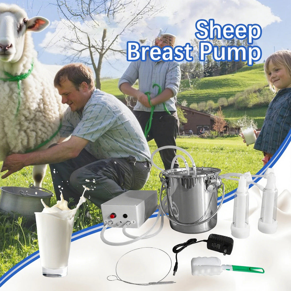 Portable Speed Adjustable Goat Milking Machine, 3L Electric Pulsation Vacuum Milker, Upgraded Milking Supplies Kit with Tube and Claw for Sheep, Homestead Dairy Goat Farming