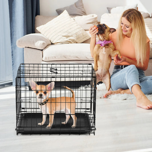 Jhk Foldable Metal Dog Kennel With Leak Proof Tray