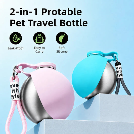 Portable Leak Proof Pet Travel Water Bottle With Foldable Bowl