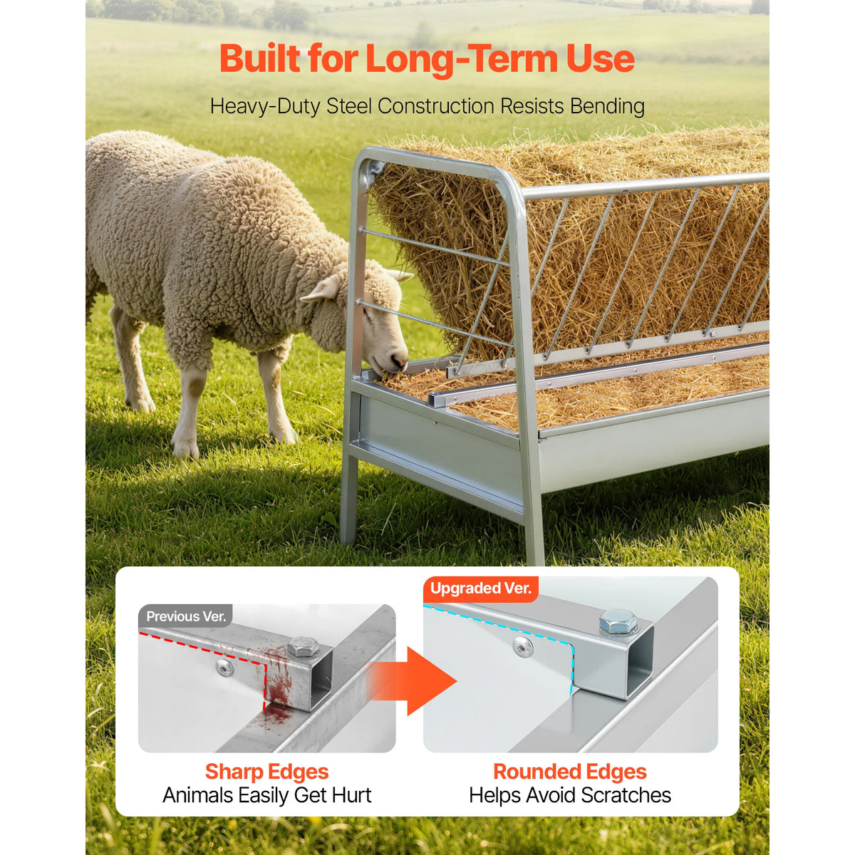 SucceBuy Livestock Hay Feeder Dual Pan Farm Pasture Trough