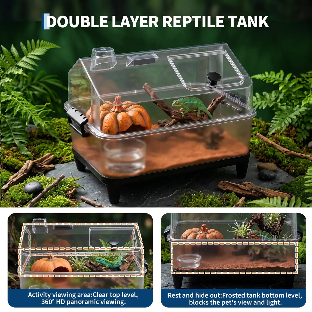 HiMiss Acrylic Reptile Terrarium Kit With Heating Pad And Hide