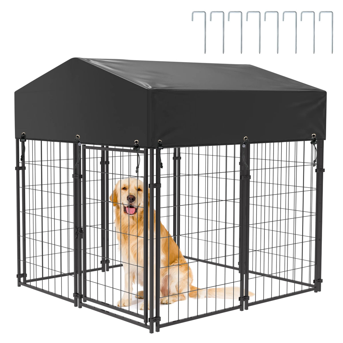 Bingopaw Welded Wire Dog Kennel With Weatherproof Cover And Stakes