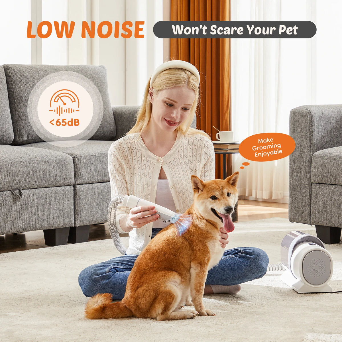 Sweetcrispy Pet Grooming Clipper Vacuum Kit Cordless Low Noise Shaver