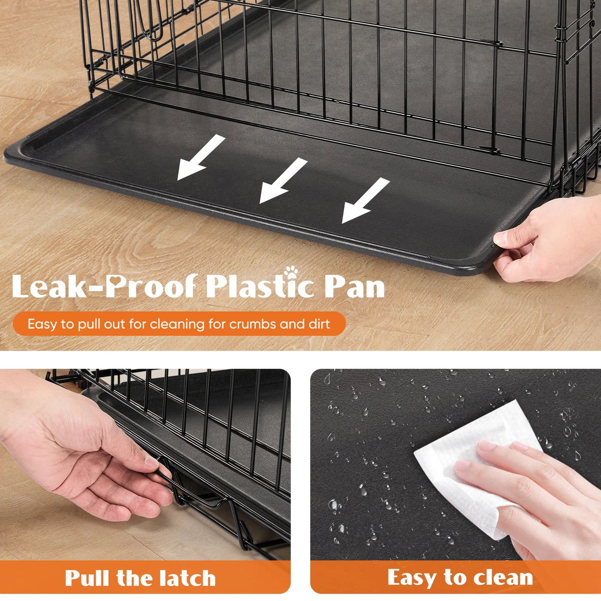 JHK Double Door Folding Dog Kennel With Leakproof Pan Tray