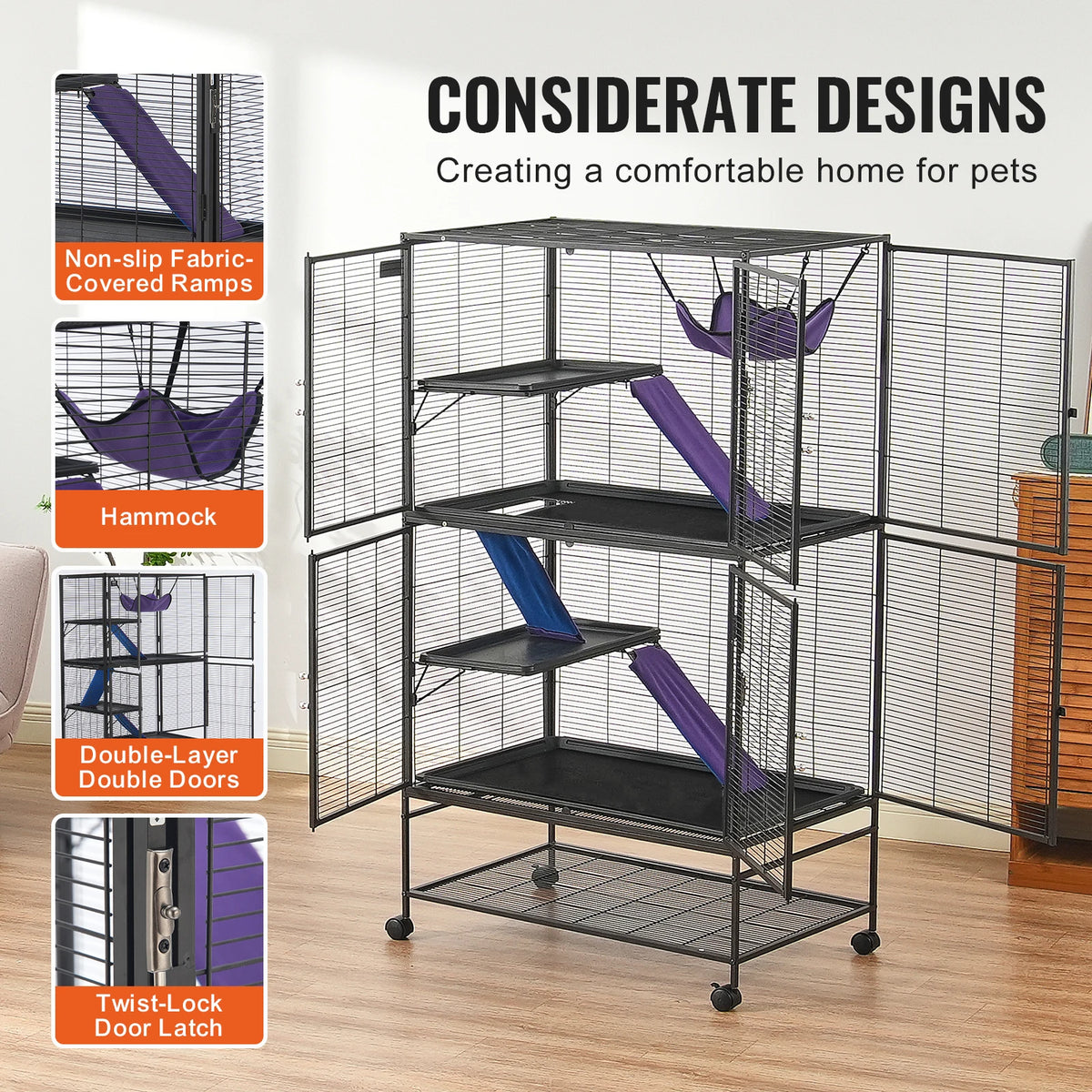 SucceBuy Four Tier Rolling Metal Cage For Small Pets