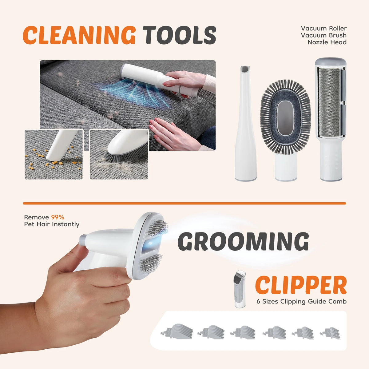 Sweetcrispy Pet Grooming Clipper Vacuum Kit Cordless Low Noise Shaver