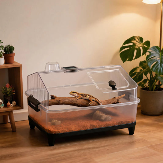 HiMiss Acrylic Reptile Terrarium Kit With Heating Pad And Hide