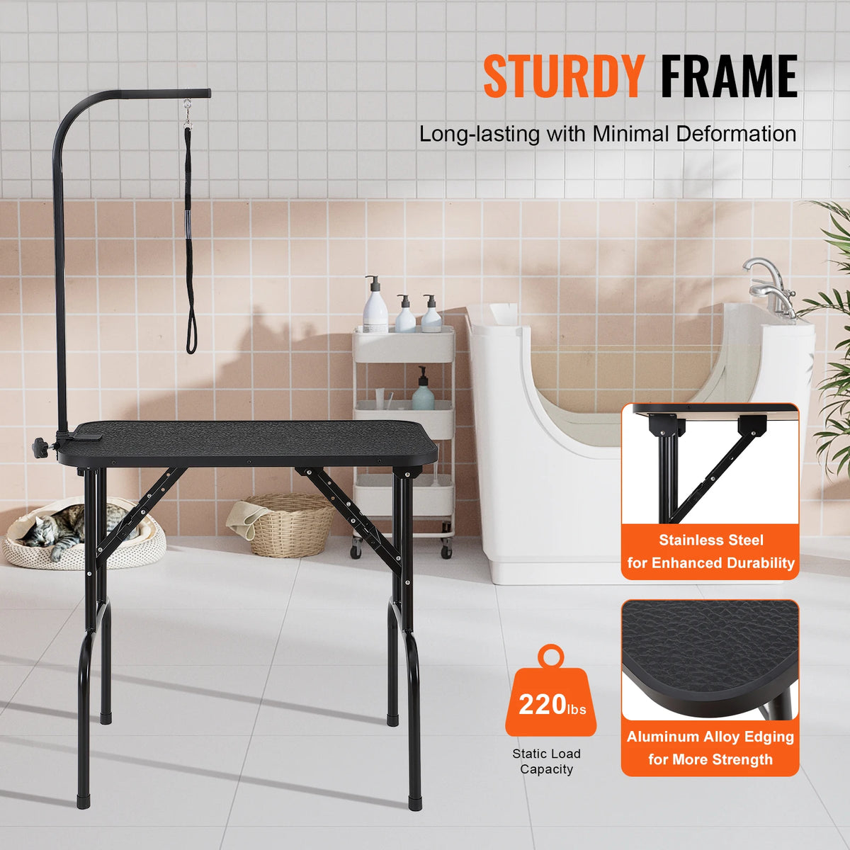 SucceBuy Foldable Pet Grooming Table With Two Arms And Clamp
