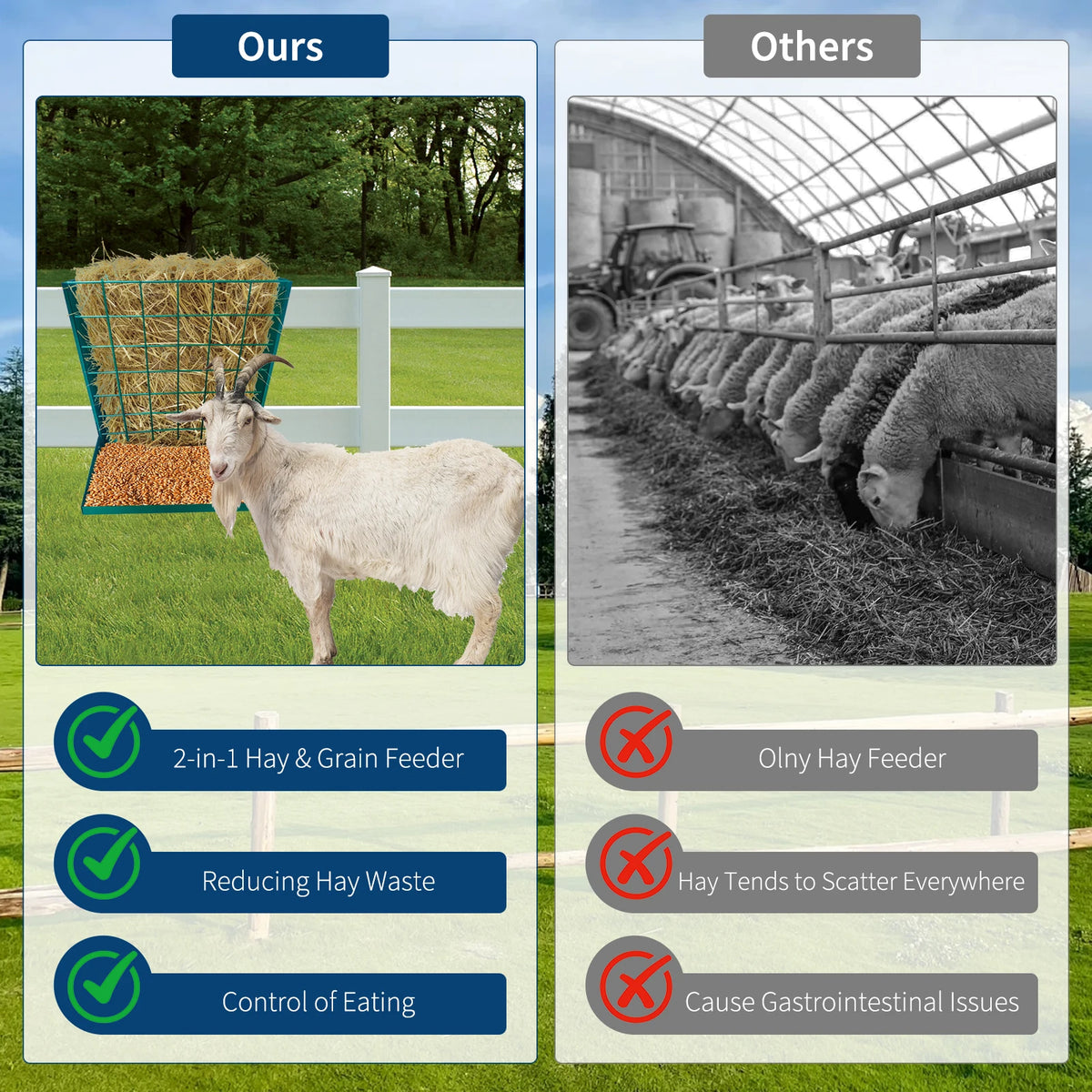 2 In 1 Wall Mounted Livestock Hay And Grain Feeder