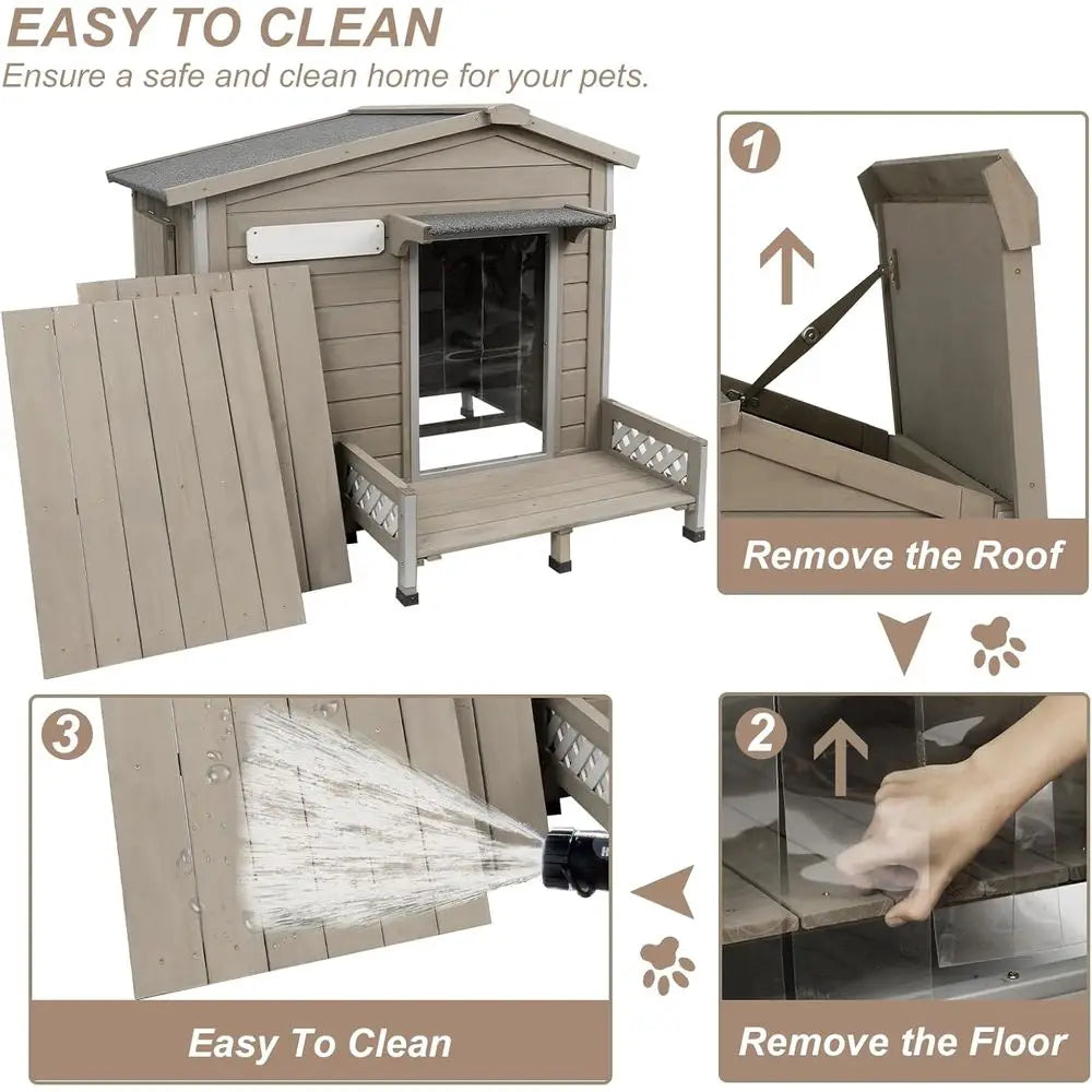 41" L Outdoor Large Dog House with Porch, Removable loor, Raised eet, Anti-Chewing Iron e - Wooden Kennel with Asphalt Roo, Wind