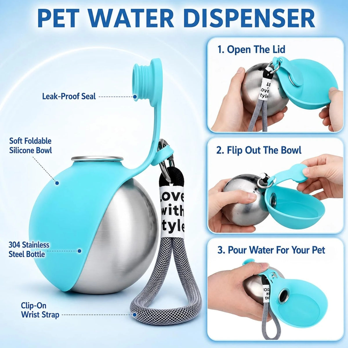 Portable Leak Proof Pet Travel Water Bottle With Foldable Bowl