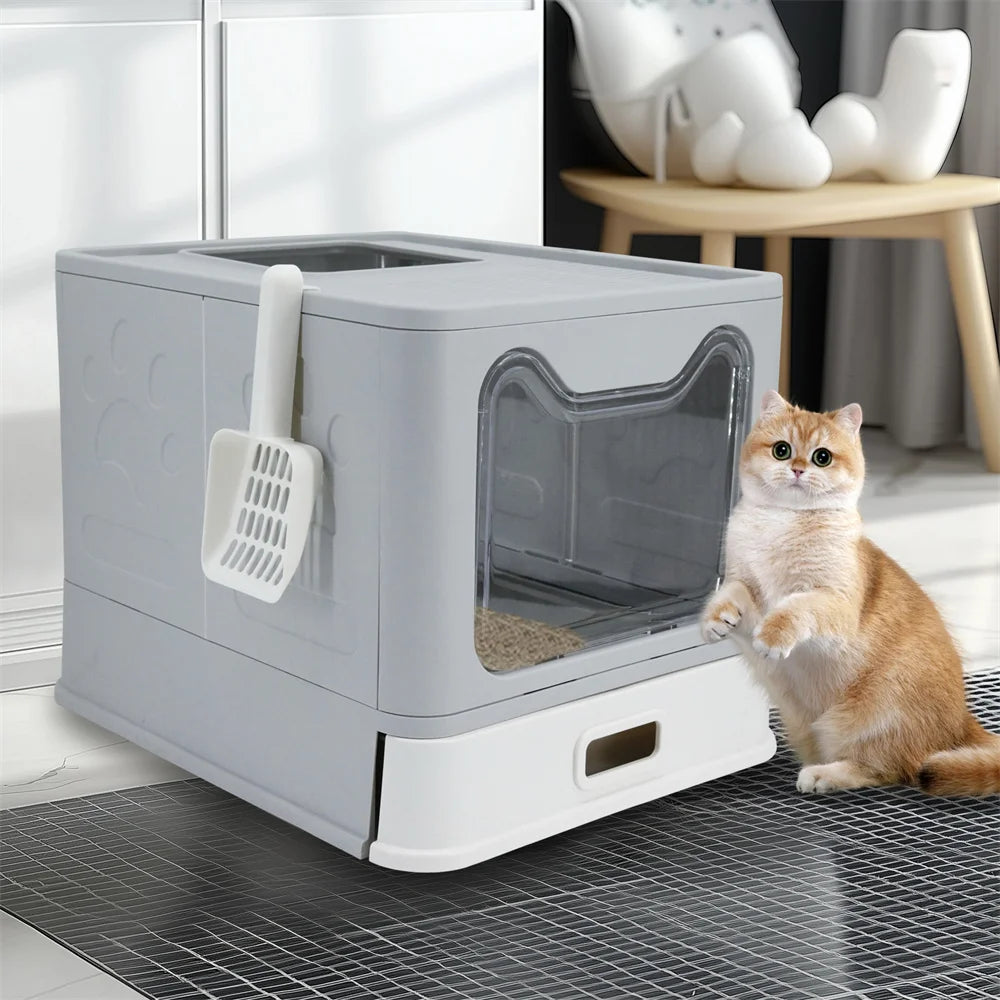 Enclosed Top Entry Stainless Steel Cat Litter Box With Scoop