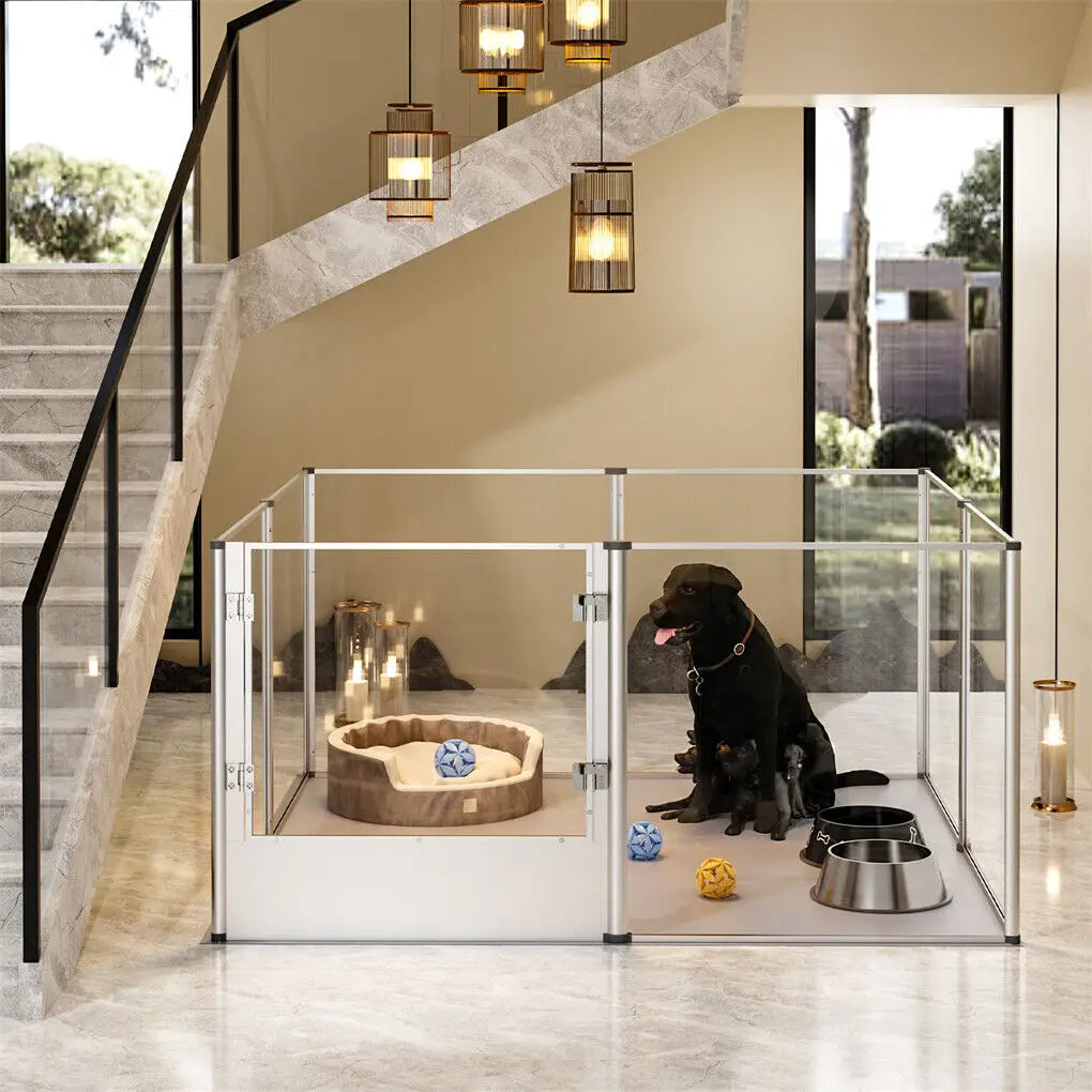 BINGOPAW Clear Acrylic Pet Playpen With Waterproof Pad For Animals