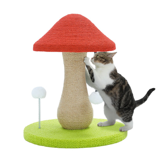 Mushroom Cat Scratching Post, Cat Scratcher Cute with 100% Sisal Covered Scratching Post & Pompoms Cat Toy, Mushroom Cat Post