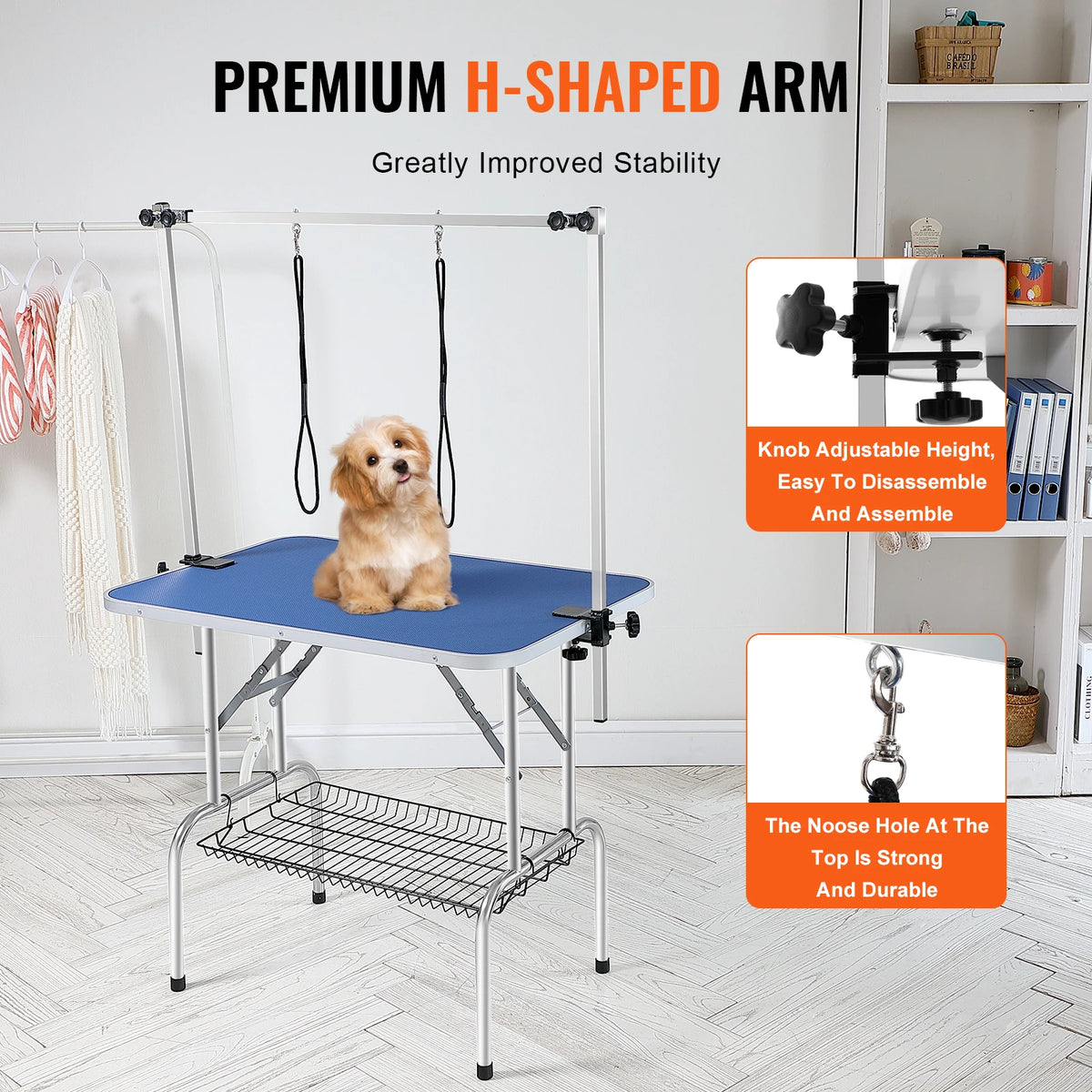 SucceBuy Foldable Pet Grooming Table With Two Arms And Clamp