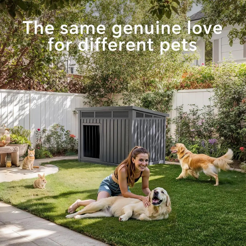 Dog House Outdoor, Indoor Dog House Medium Size Dog with Weatherproo PP Resin Material, Doghouse Outdoor with Openable Roo or Ea