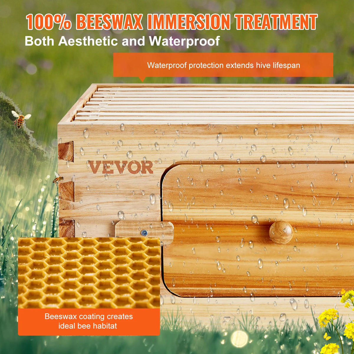 SucceBuy Bee Hive Medium Box Starter Kit  100% Beeswax Coated Natural Cedar Wood  Beehive Kit with 10 Frames and Foundations